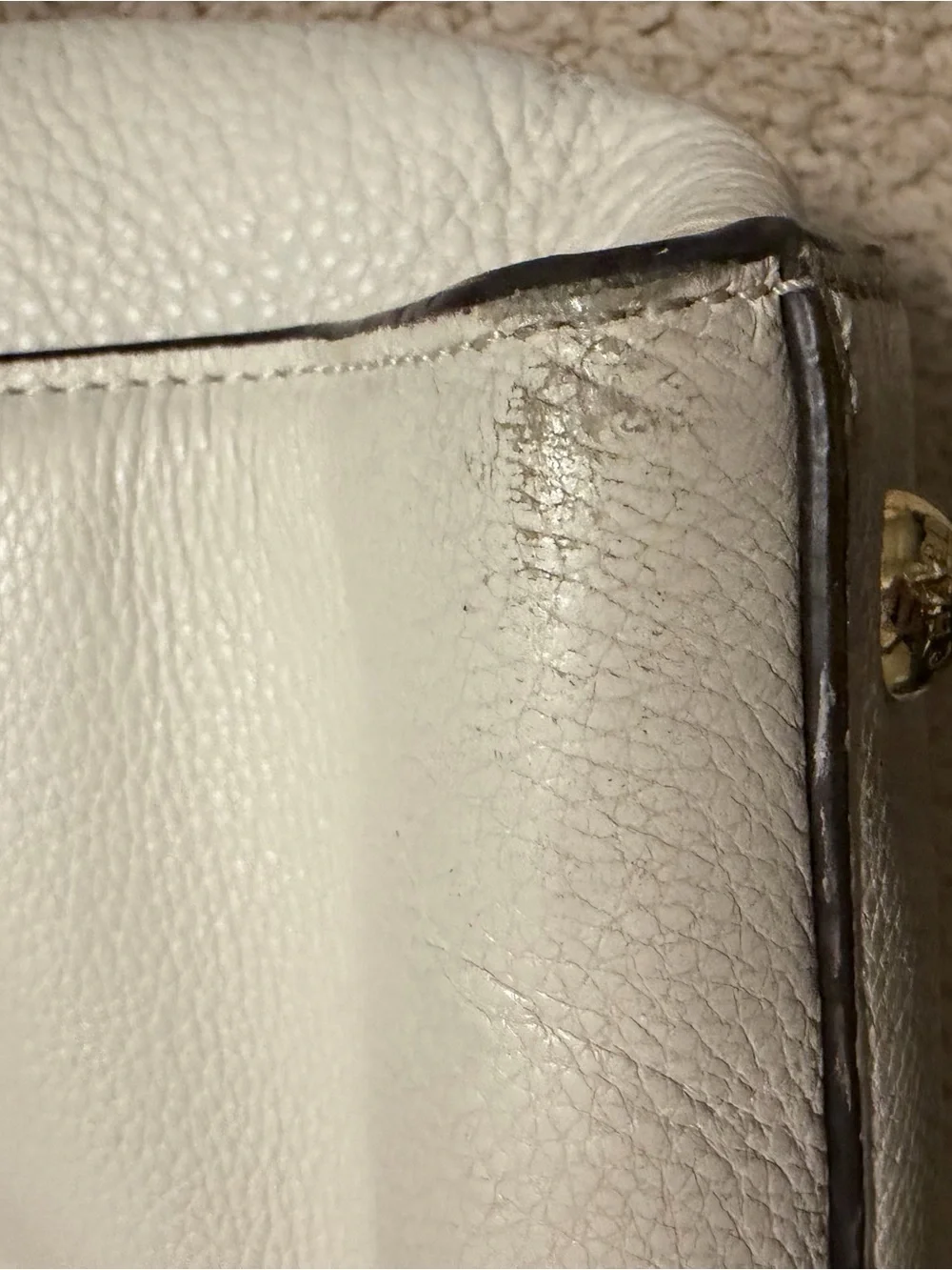 Michael Kors Cream Leather Double Zip Satchel Embroidered Floral Guitar Strap